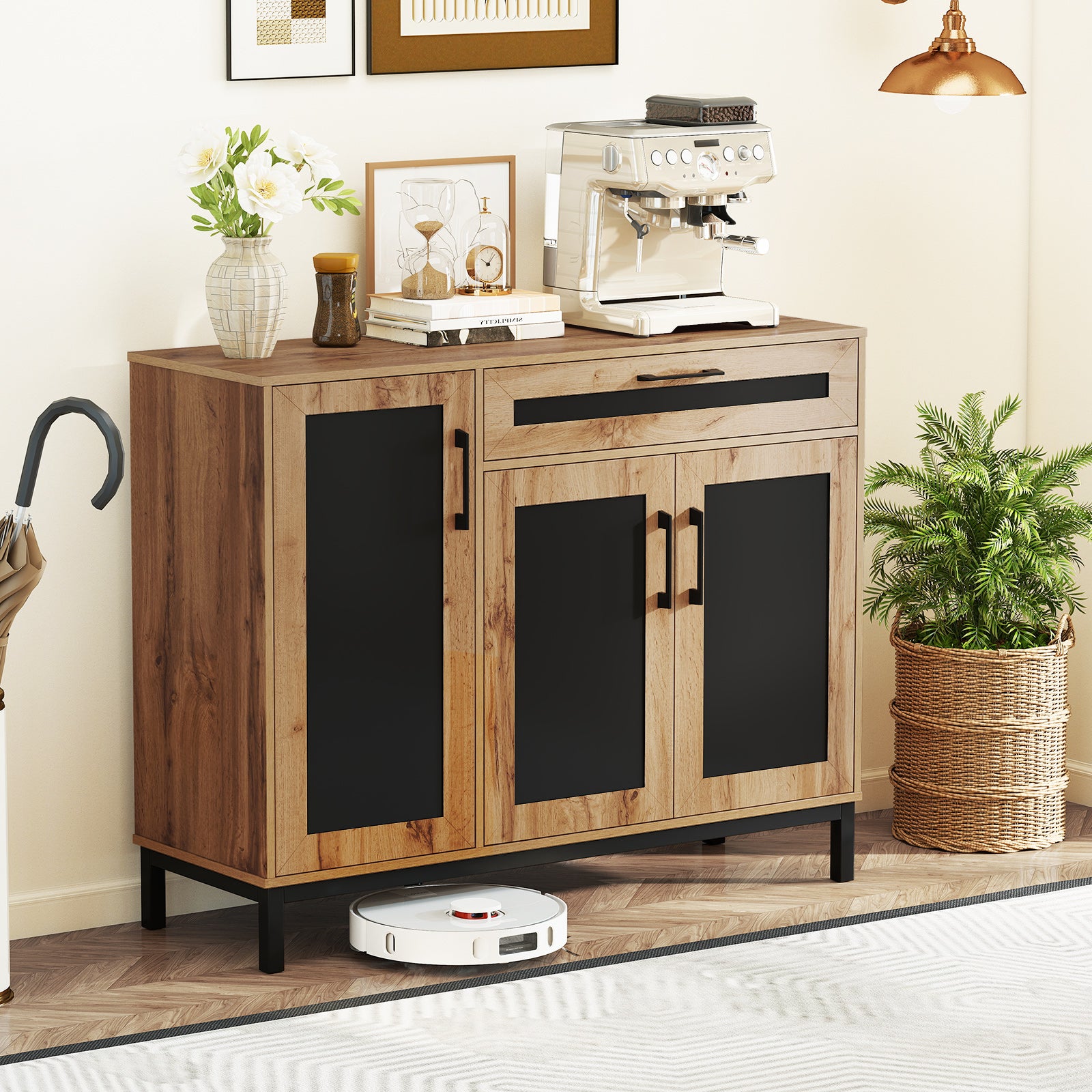 48 Inch Sideboard Buffet Cabinet with Drawer and Metal Legs, Natural Sideboards Cabinets & Buffets at Gallery Canada