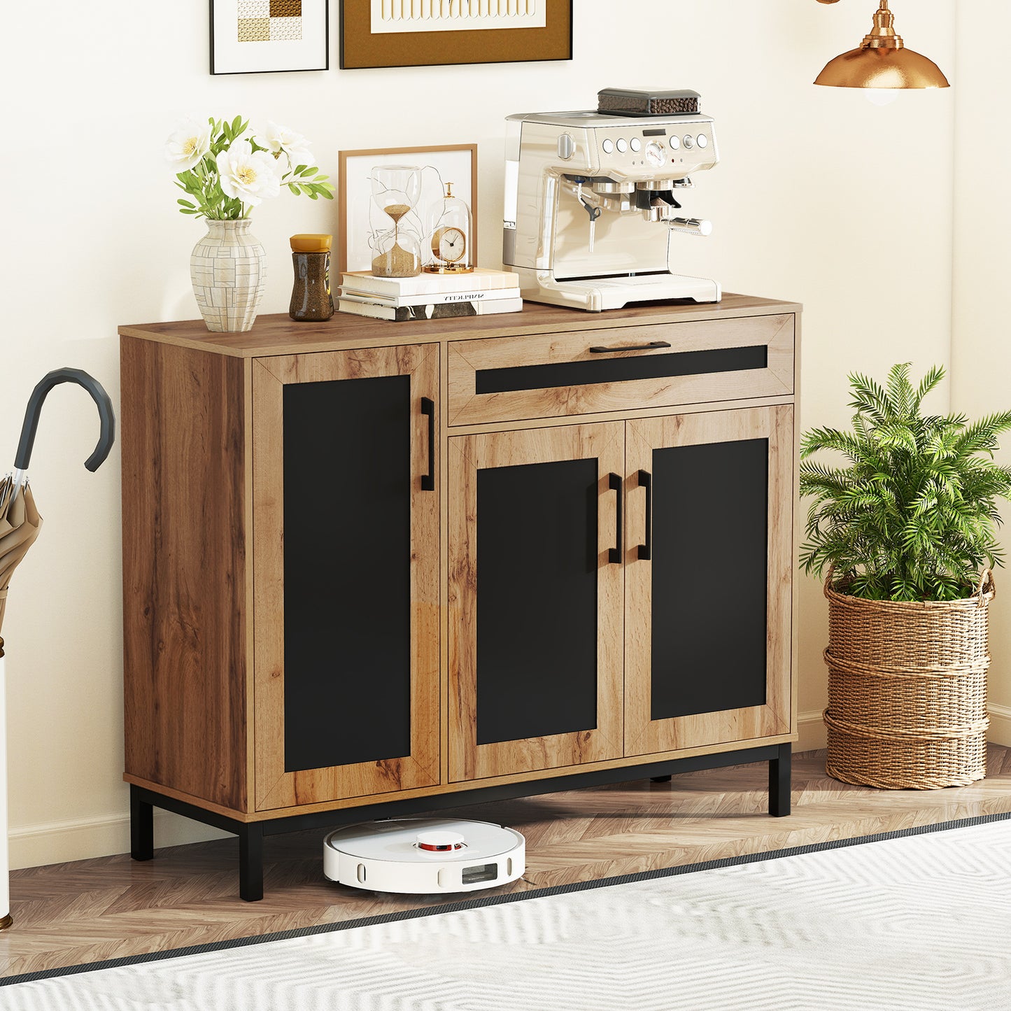 48 Inch Sideboard Buffet Cabinet with Drawer and Metal Legs, Natural Sideboards Cabinets & Buffets at Gallery Canada