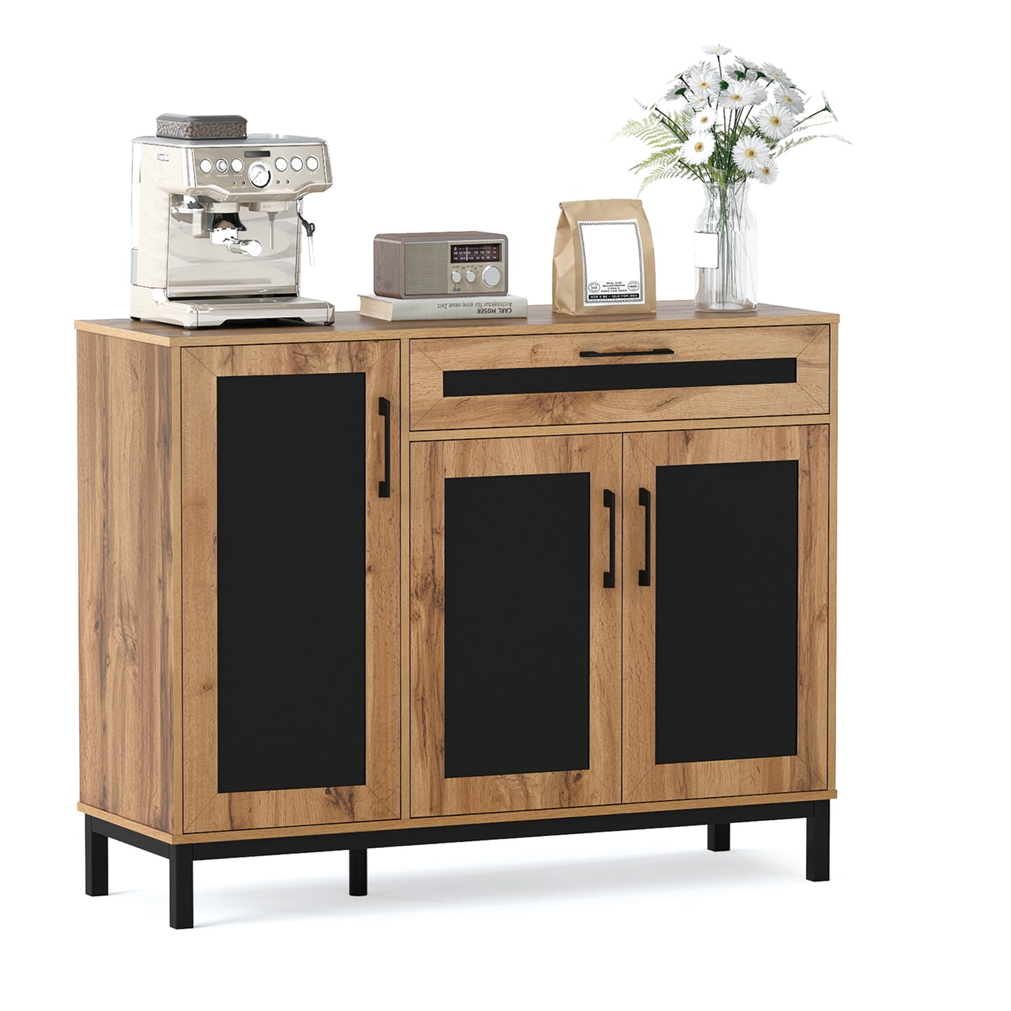48 Inch Sideboard Buffet Cabinet with Drawer and Metal Legs, Natural Sideboards Cabinets & Buffets at Gallery Canada