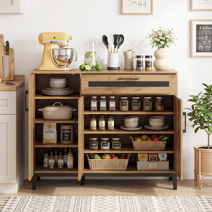 48 Inch Sideboard Buffet Cabinet with Drawer and Metal Legs, Natural Sideboards Cabinets & Buffets at Gallery Canada