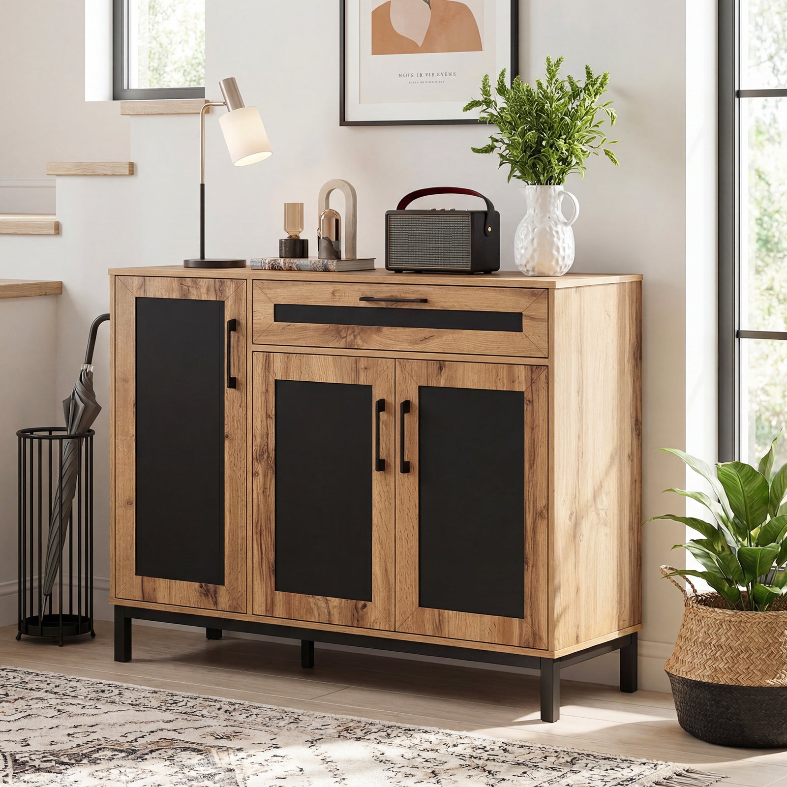 48 Inch Sideboard Buffet Cabinet with Drawer and Metal Legs, Natural Sideboards Cabinets & Buffets at Gallery Canada