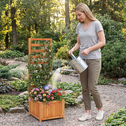 48 Inch Wood Raised Garden Bed with Trellis with Drainage Holes, Natural Raised Garden Beds at Gallery Canada