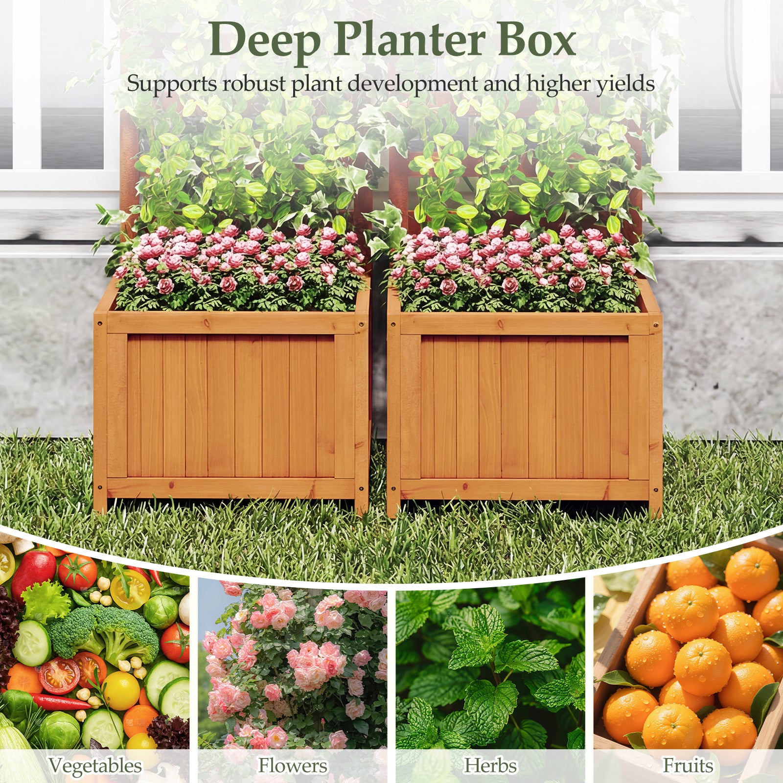 48 Inch Wood Raised Garden Bed with Trellis with Drainage Holes, Natural Raised Garden Beds at Gallery Canada
