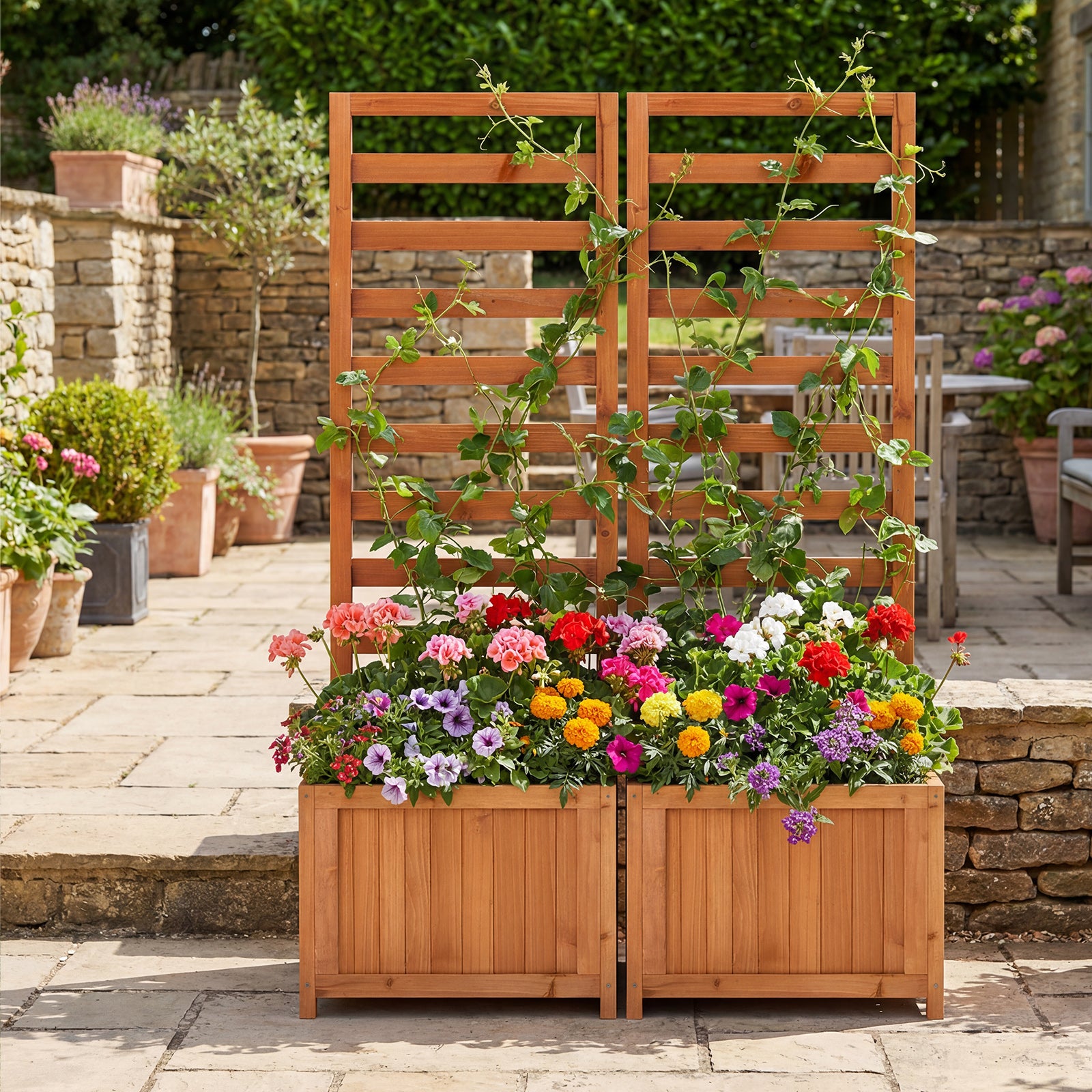 48 Inch Wood Raised Garden Bed with Trellis with Drainage Holes, Natural Raised Garden Beds at Gallery Canada