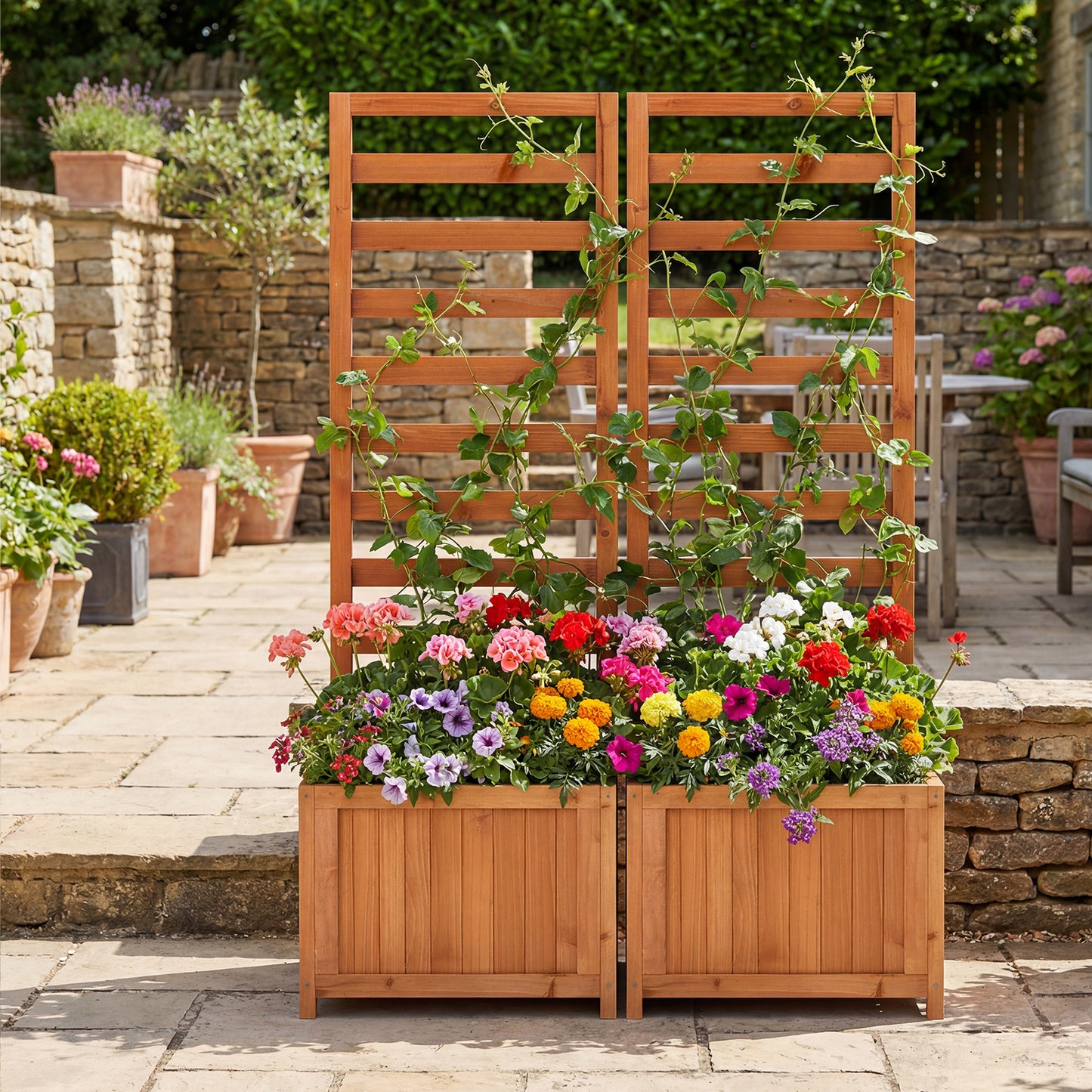 48 Inch Wood Raised Garden Bed with Trellis with Drainage Holes, Natural Raised Garden Beds at Gallery Canada