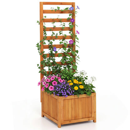 48 Inch Wood Raised Garden Bed with Trellis with Drainage Holes, Natural Raised Garden Beds at Gallery Canada