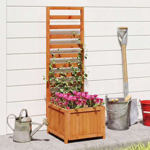 48 Inch Wood Raised Garden Bed with Trellis with Drainage Holes, Natural