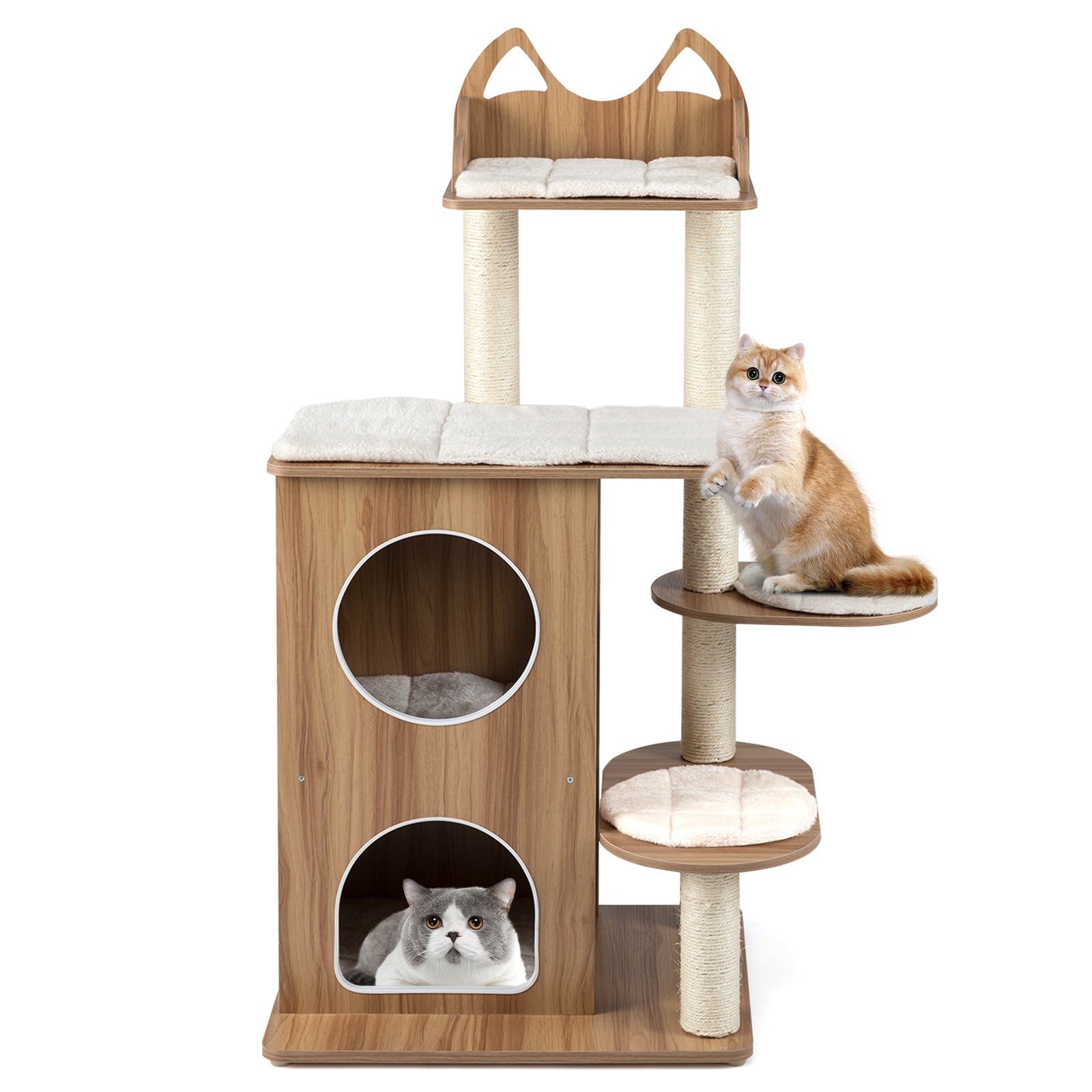 48 Inch Wooden Cat Tree with 2-Floor Condo and Washable Cushions, Natural Cat Trees Condos & Scratchers at Gallery Canada