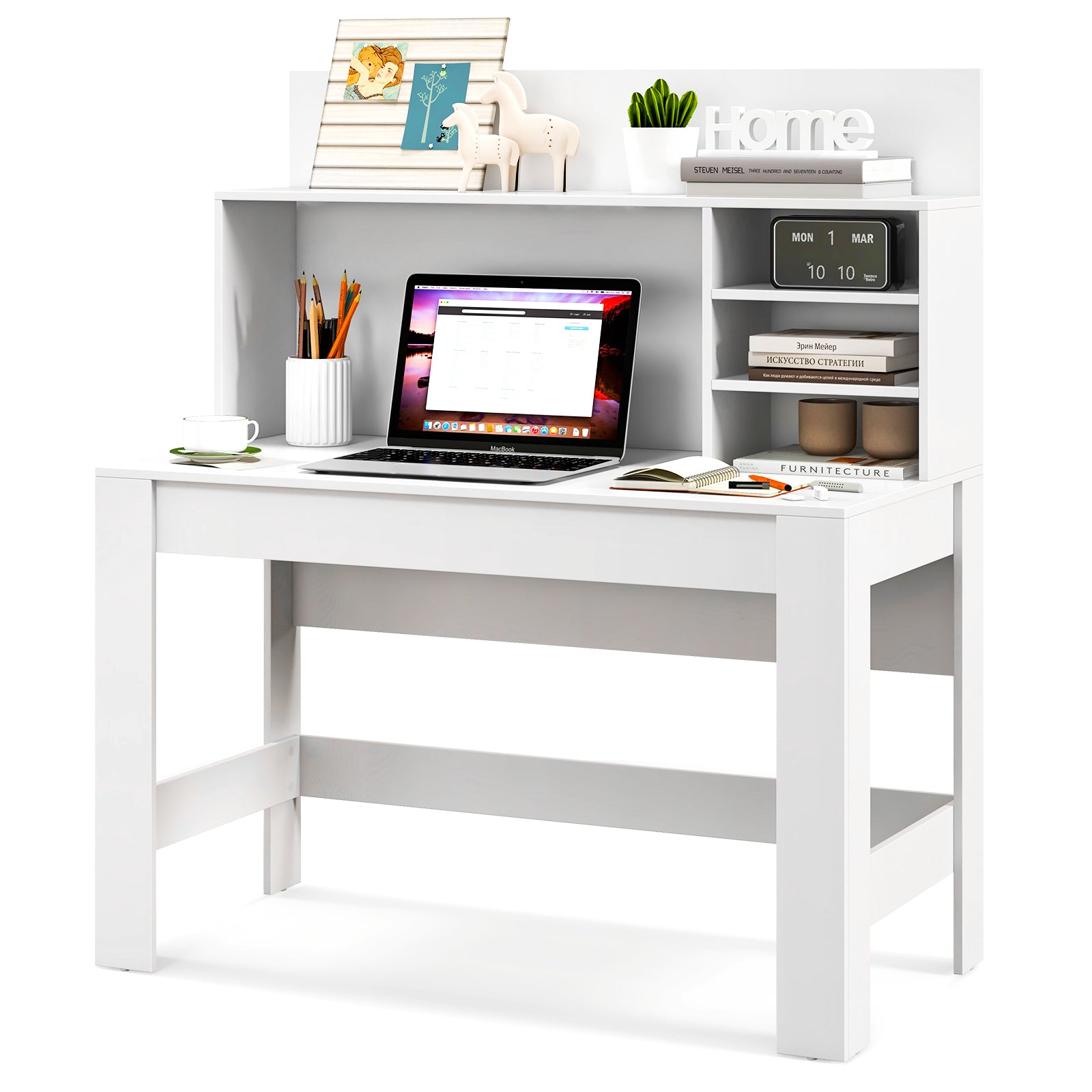48 Inch Computer Desk, Anti-Tipping Kits, Cable Management Hole, White Computer Desks at Gallery Canada