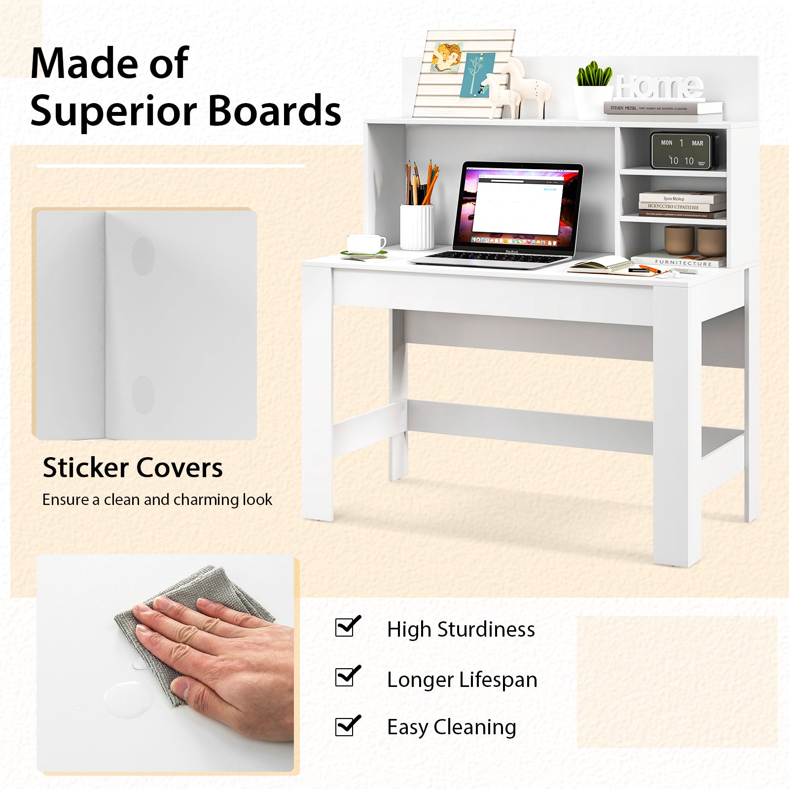 48 Inch Computer Desk, Anti-Tipping Kits, Cable Management Hole, White Computer Desks at Gallery Canada