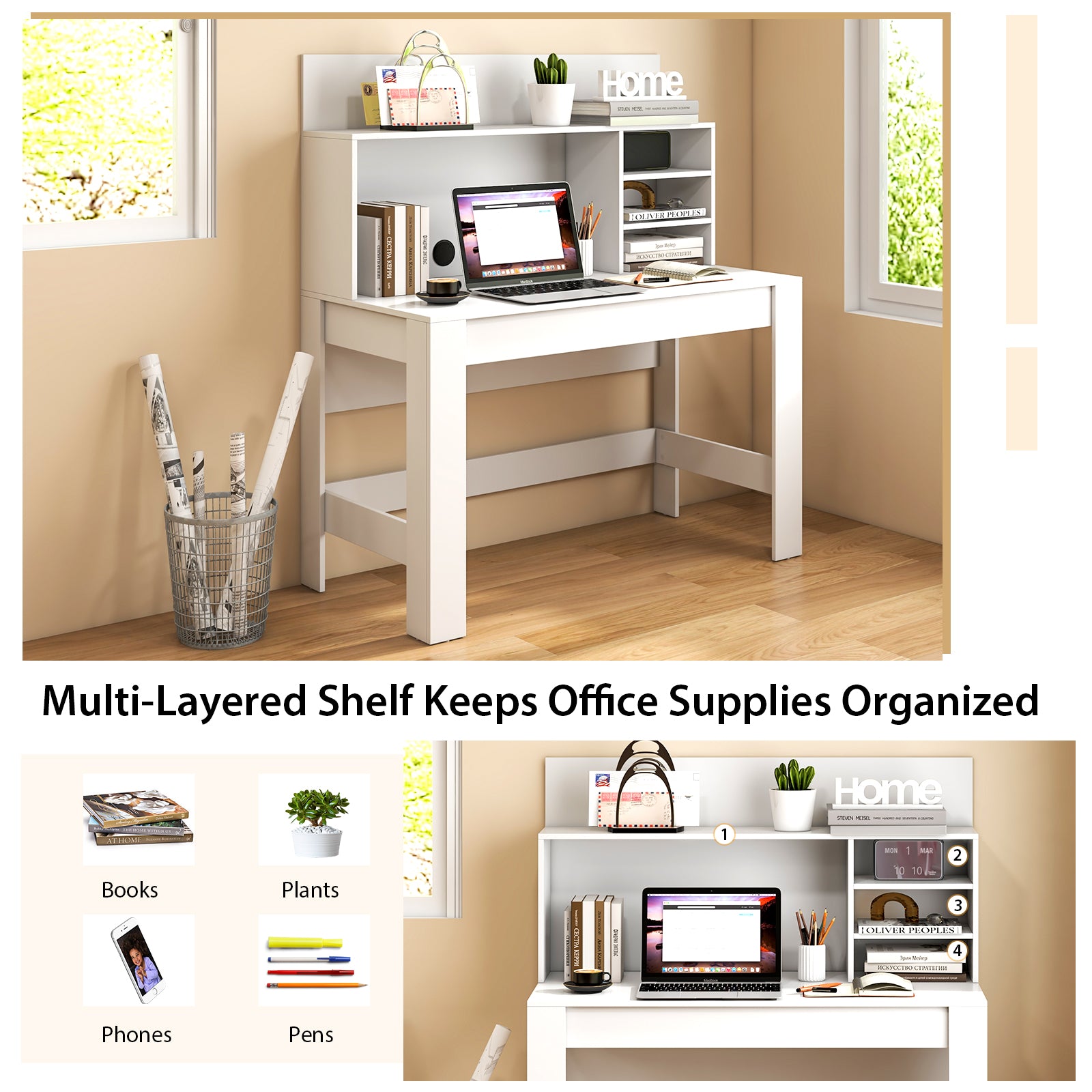 48 Inch Computer Desk, Anti-Tipping Kits, Cable Management Hole, White Computer Desks at Gallery Canada