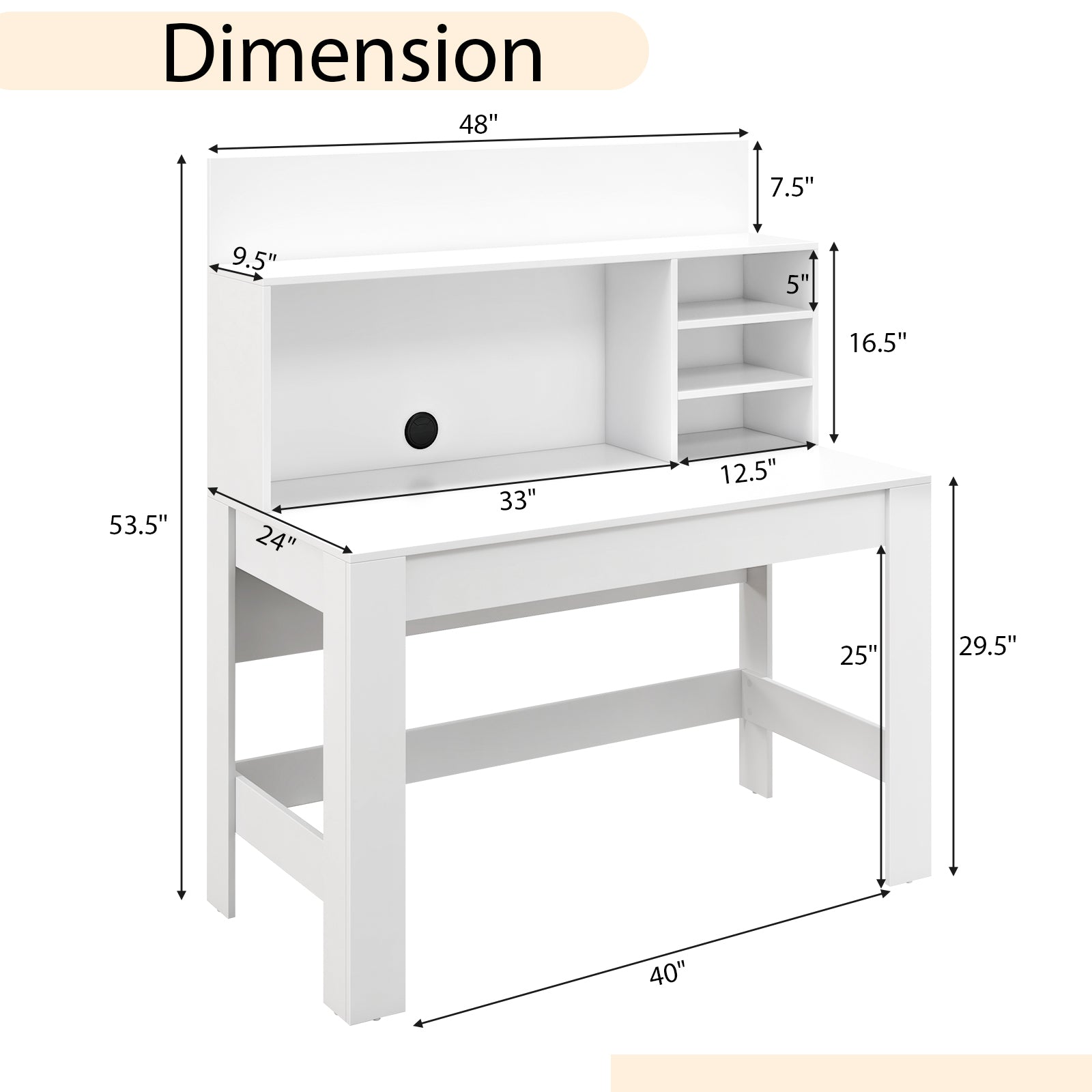 48 Inch Computer Desk, Anti-Tipping Kits, Cable Management Hole, White Computer Desks at Gallery Canada