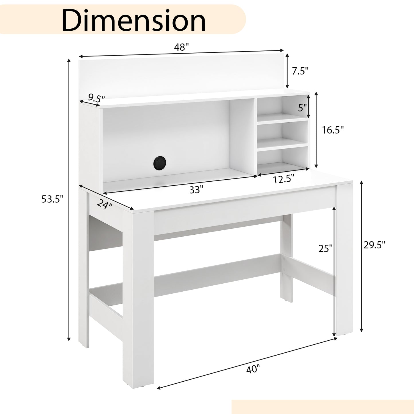 48 Inch Computer Desk, Anti-Tipping Kits, Cable Management Hole, White Computer Desks at Gallery Canada