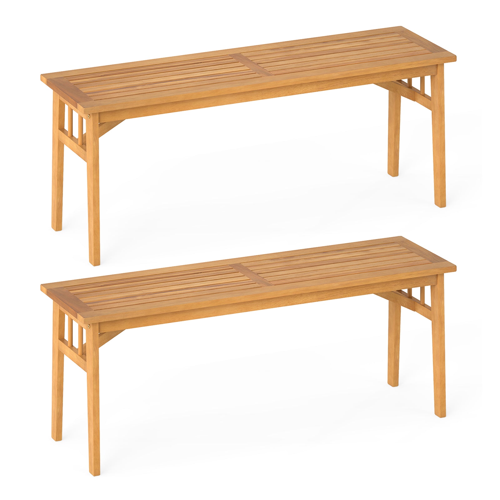 48 Inches Acacia Wood Bench with Breathable Slat Seat and Stable Triangular Structure-2 Outdoor Benches at Gallery Canada