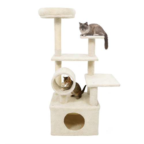 48 Inches Tall Cat Tree Multi-Level Kitten Tower with Large Condo Padded Top Perch, Beige