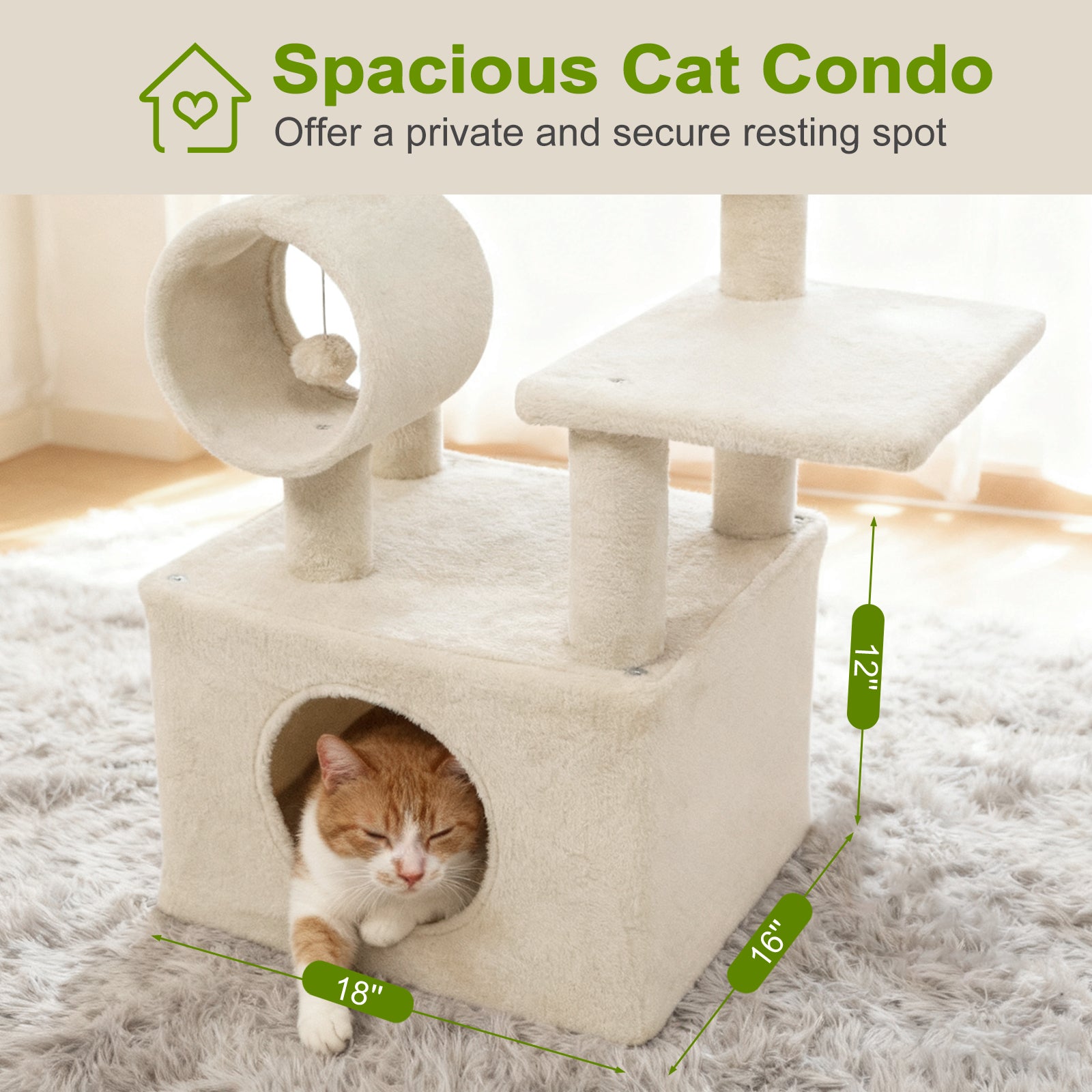 48 Inches Tall Cat Tree Multi-Level Kitten Tower with Large Condo Padded Top Perch, Beige Cat Trees Condos & Scratchers at Gallery Canada