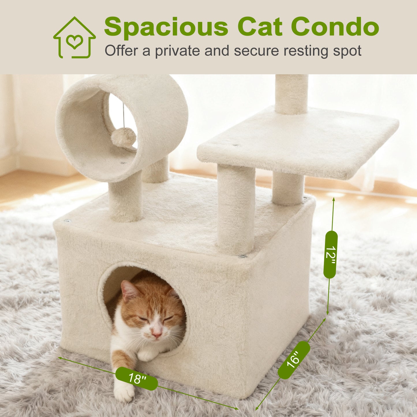 48 Inches Tall Cat Tree Multi-Level Kitten Tower with Large Condo Padded Top Perch, Beige Cat Trees Condos & Scratchers at Gallery Canada