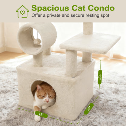 48 Inches Tall Cat Tree Multi-Level Kitten Tower with Large Condo Padded Top Perch, Beige Cat Trees Condos & Scratchers at Gallery Canada