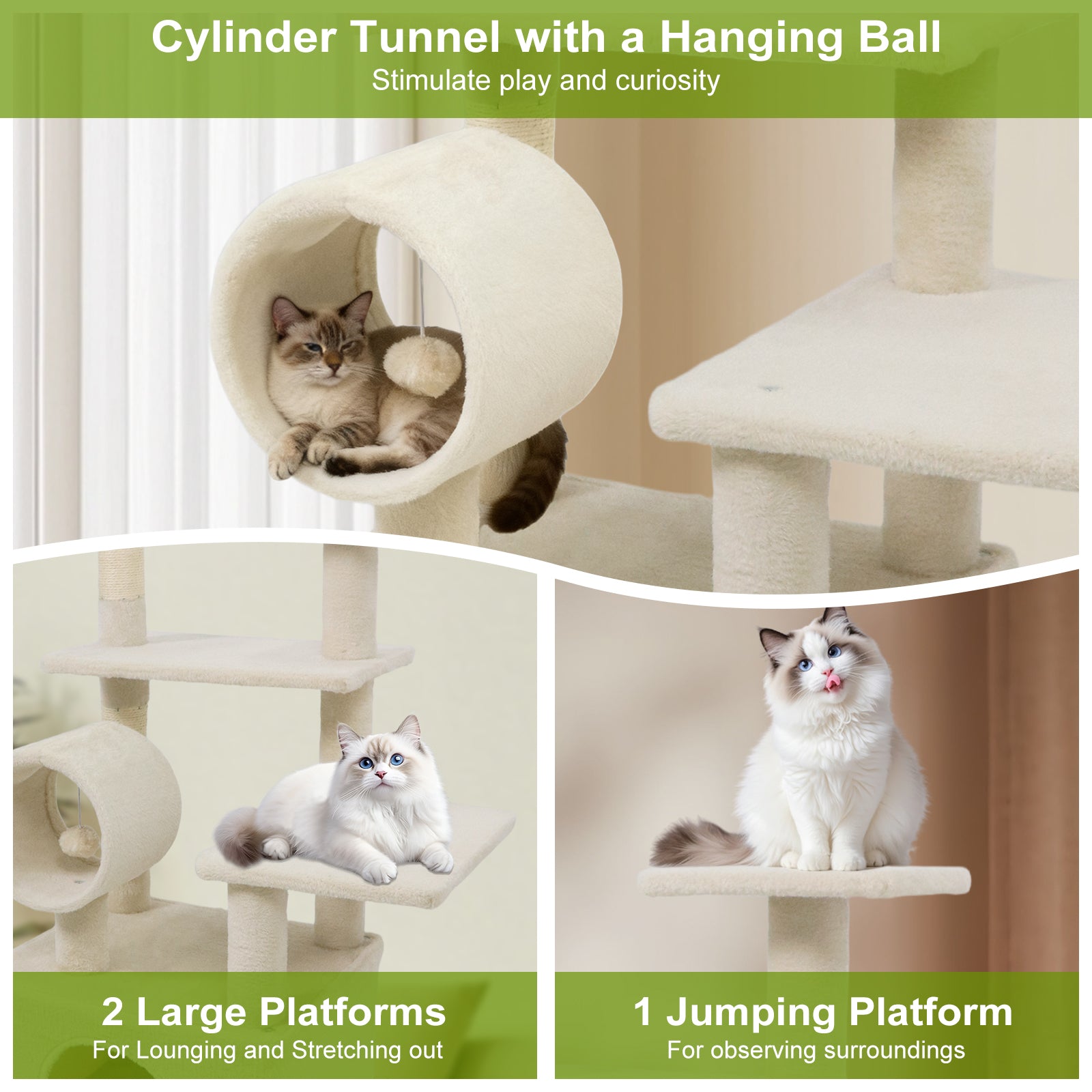 48 Inches Tall Cat Tree Multi-Level Kitten Tower with Large Condo Padded Top Perch, Beige Cat Trees Condos & Scratchers at Gallery Canada