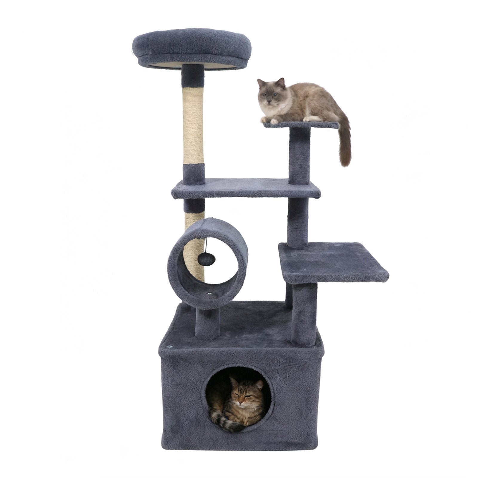 48 Inches Tall Cat Tree Multi-Level Kitten Tower with Large Condo Padded Top Perch-Grey, Gray Cat Trees Condos & Scratchers Gray at Gallery Canada
