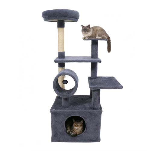 48 Inches Tall Cat Tree Multi-Level Kitten Tower with Large Condo Padded Top Perch-Grey, Gray