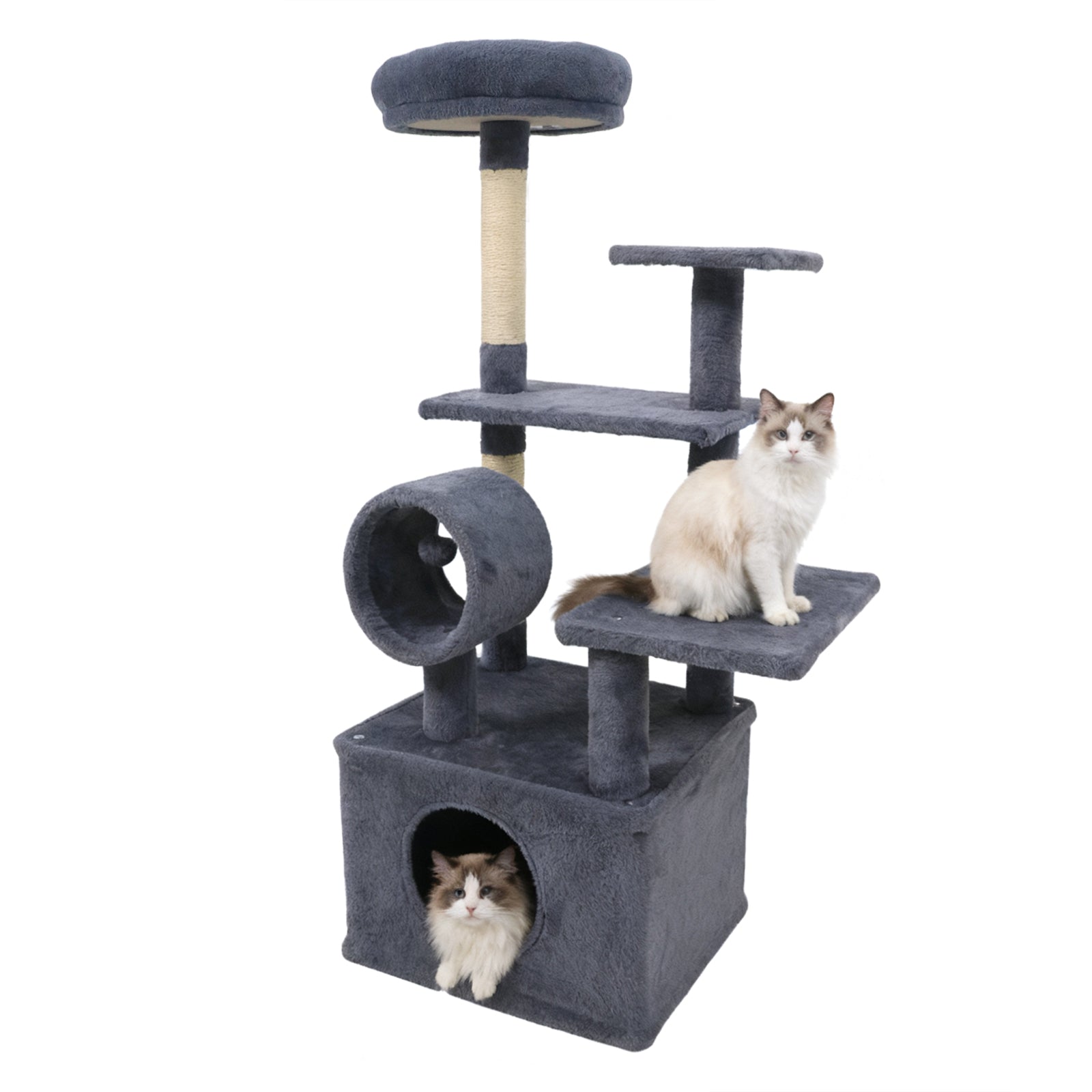 48 Inches Tall Cat Tree Multi-Level Kitten Tower with Large Condo Padded Top Perch-Grey, Gray Cat Trees Condos & Scratchers at Gallery Canada