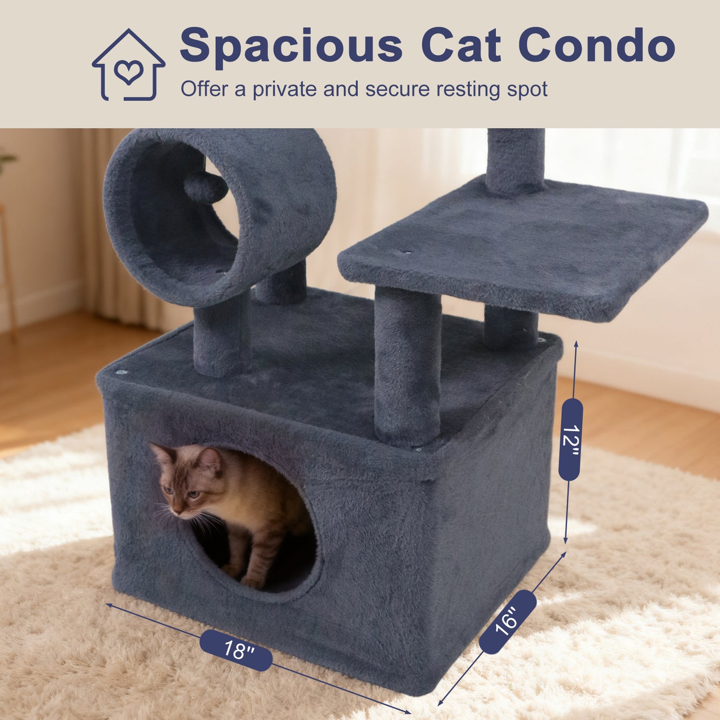48 Inches Tall Cat Tree Multi-Level Kitten Tower with Large Condo Padded Top Perch-Grey, Gray Cat Trees Condos & Scratchers at Gallery Canada