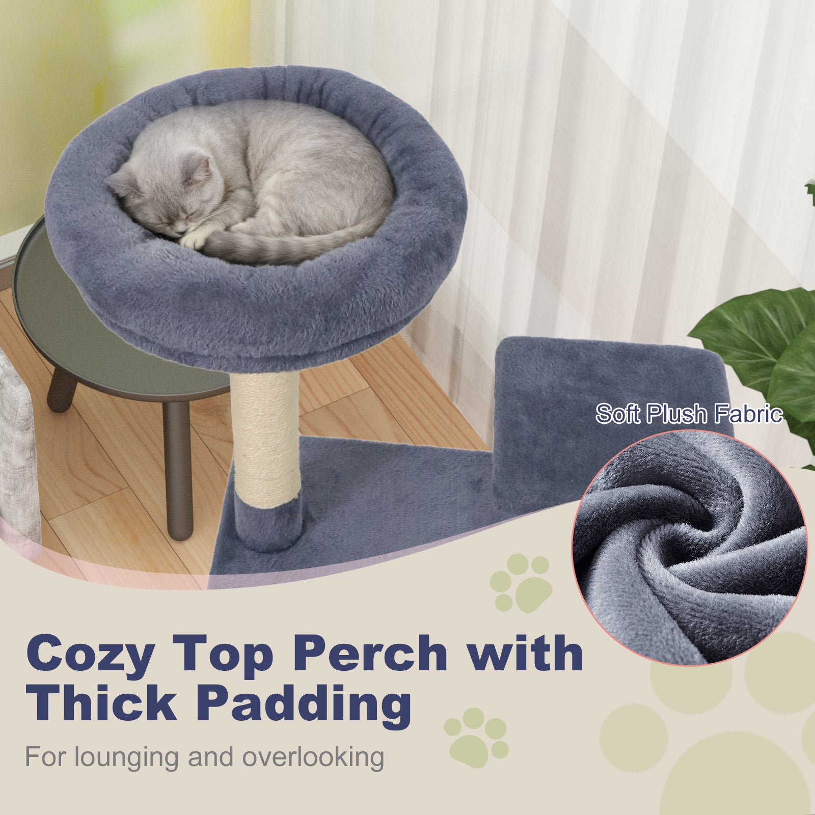 48 Inches Tall Cat Tree Multi-Level Kitten Tower with Large Condo Padded Top Perch-Grey, Gray Cat Trees Condos & Scratchers at Gallery Canada