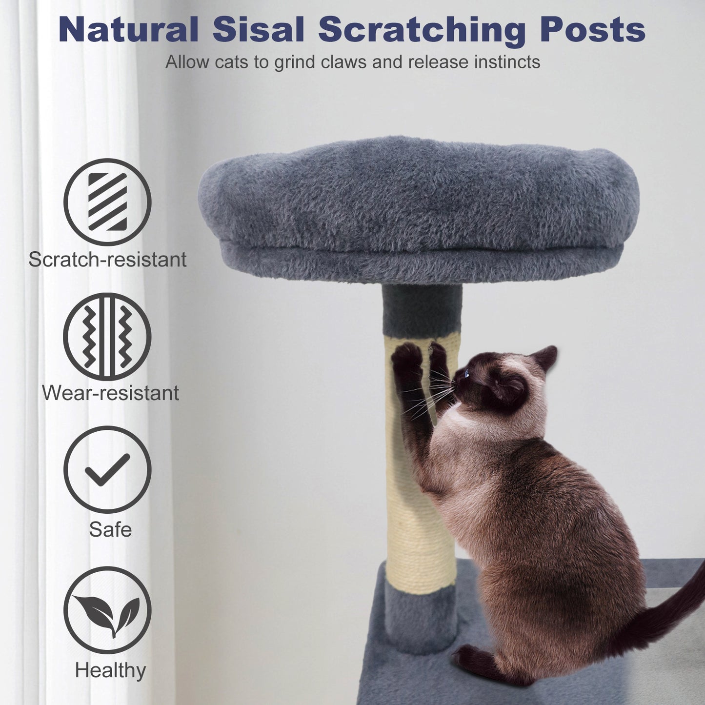 48 Inches Tall Cat Tree Multi-Level Kitten Tower with Large Condo Padded Top Perch-Grey, Gray Cat Trees Condos & Scratchers at Gallery Canada