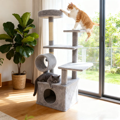 48 Inches Tall Cat Tree Multi-Level Kitten Tower with Large Condo Padded Top Perch, Light Gray Cat Trees Condos & Scratchers at Gallery Canada