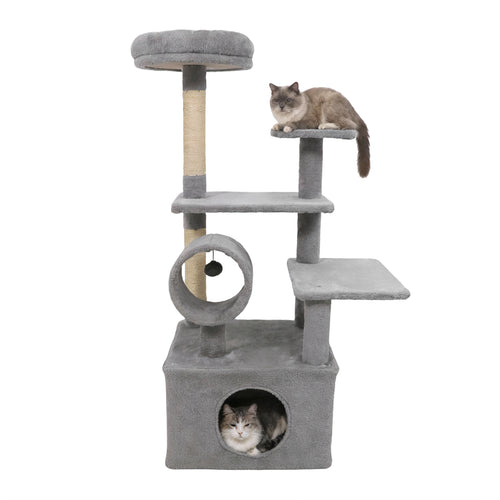 48 Inches Tall Cat Tree Multi-Level Kitten Tower with Large Condo Padded Top Perch, Light Gray