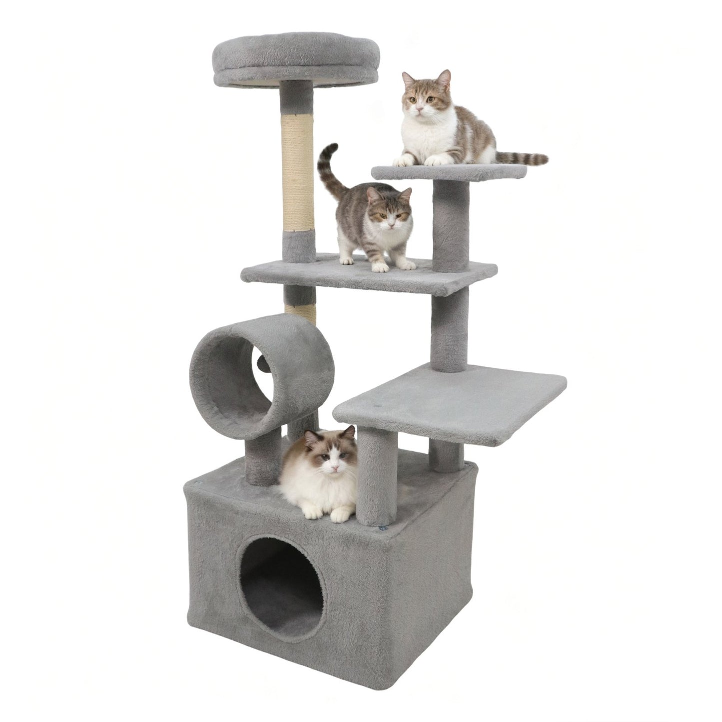 48 Inches Tall Cat Tree Multi-Level Kitten Tower with Large Condo Padded Top Perch, Light Gray Cat Trees Condos & Scratchers at Gallery Canada