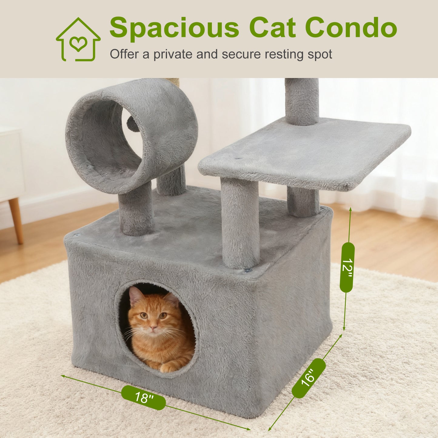 48 Inches Tall Cat Tree Multi-Level Kitten Tower with Large Condo Padded Top Perch, Light Gray Cat Trees Condos & Scratchers at Gallery Canada