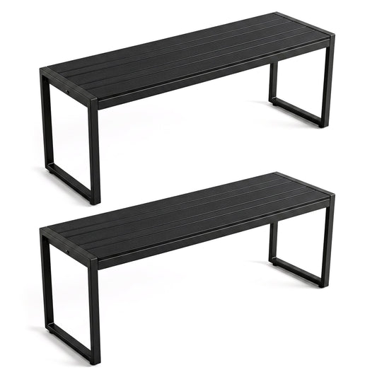 48" Outdoor Bench Set of 2 with Wood-Plastic Composite and Metal Frame Slatted Sea, Black Outdoor Benches Black at Gallery Canada
