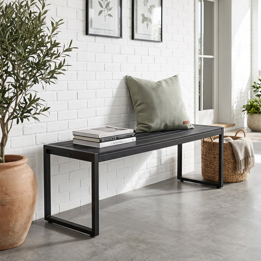 48" Outdoor Bench, Wood-Plastic Composite, Metal Frame, Black Outdoor Benches Black at Gallery Canada
