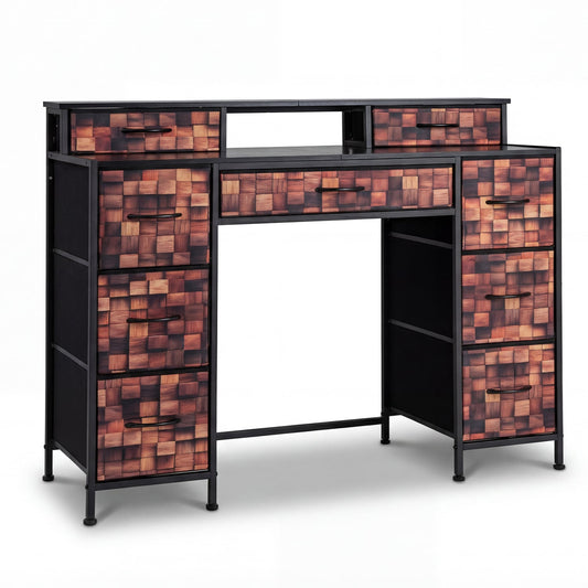 48" Vintage Dresser, 9 Fabric Drawers, Raised Shelf, Brown Makeup Vanities Options at Gallery Canada