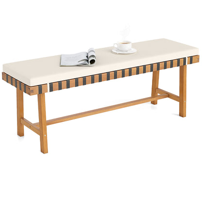 48 Inch Acacia Wood Outdoor Bench, Thick Padded Cushion, Natural Outdoor Benches Natural at Gallery Canada