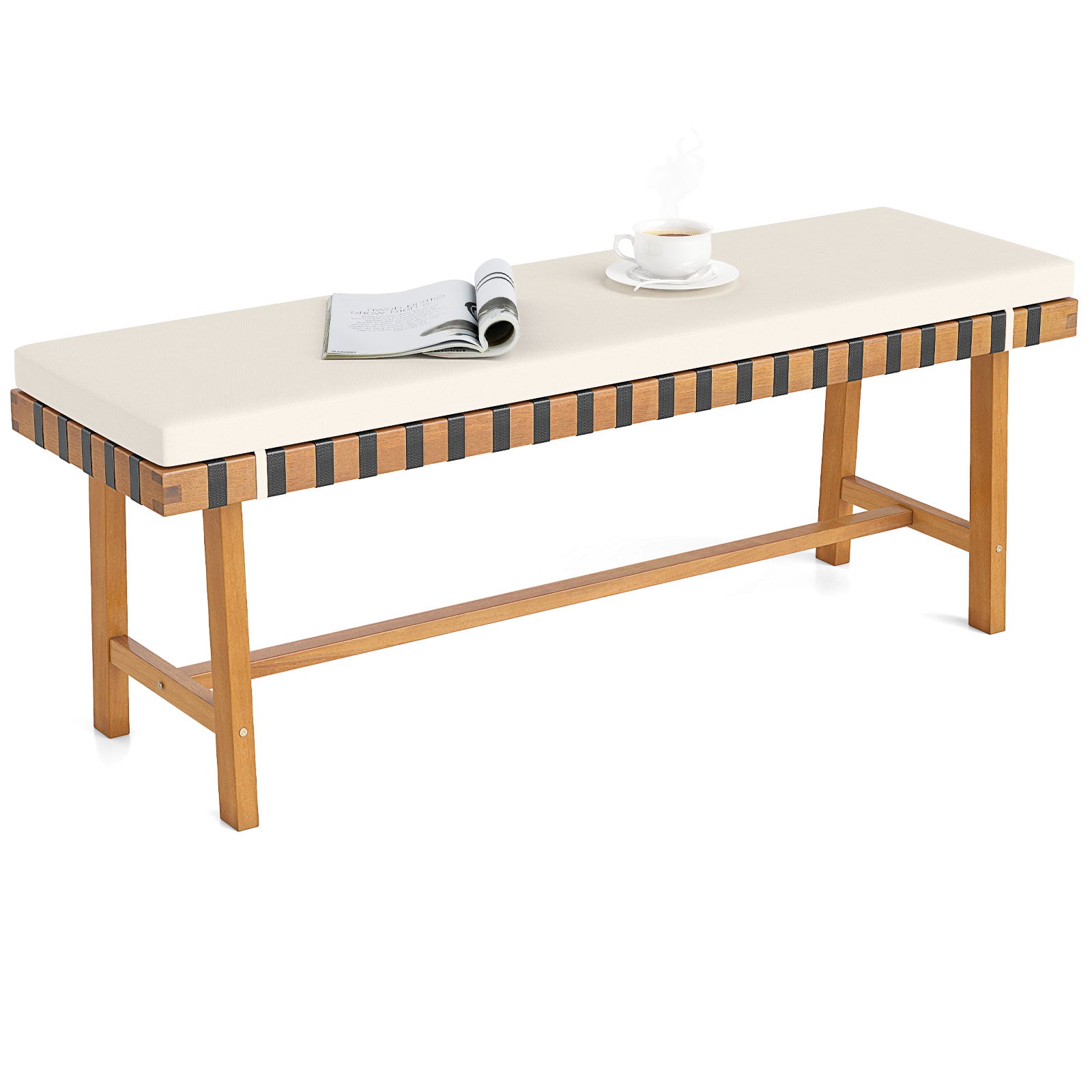 48 inch Acacia Wood Outdoor Bench with Thick Padded Seat Cushion, Natural Outdoor Benches at Gallery Canada