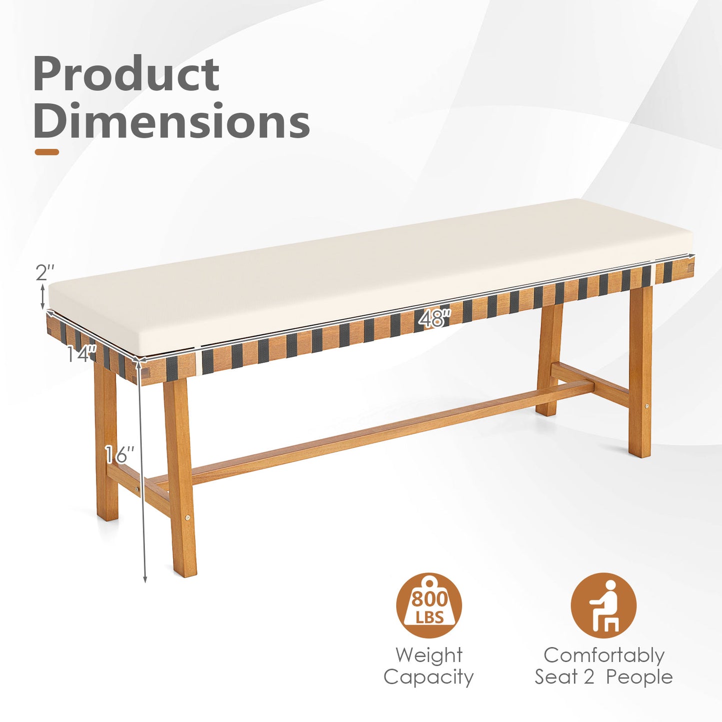48 inch Acacia Wood Outdoor Bench with Thick Padded Seat Cushion, Natural Outdoor Benches at Gallery Canada