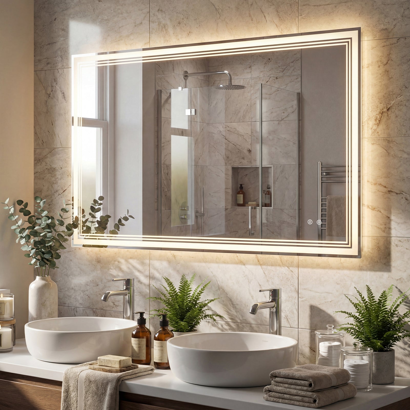 48" x 28" LED Bathroom Mirror, Frontlit Backlit, Silver Wall Mirrors Silver at Gallery Canada