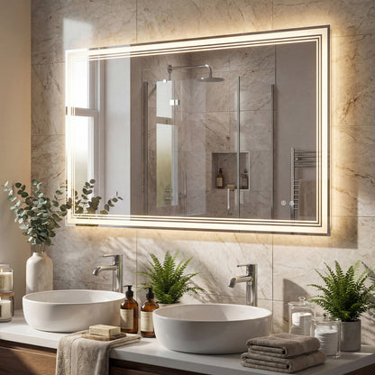 48" x 28" LED Bathroom Mirror, Frontlit Backlit, Silver Wall Mirrors at Gallery Canada