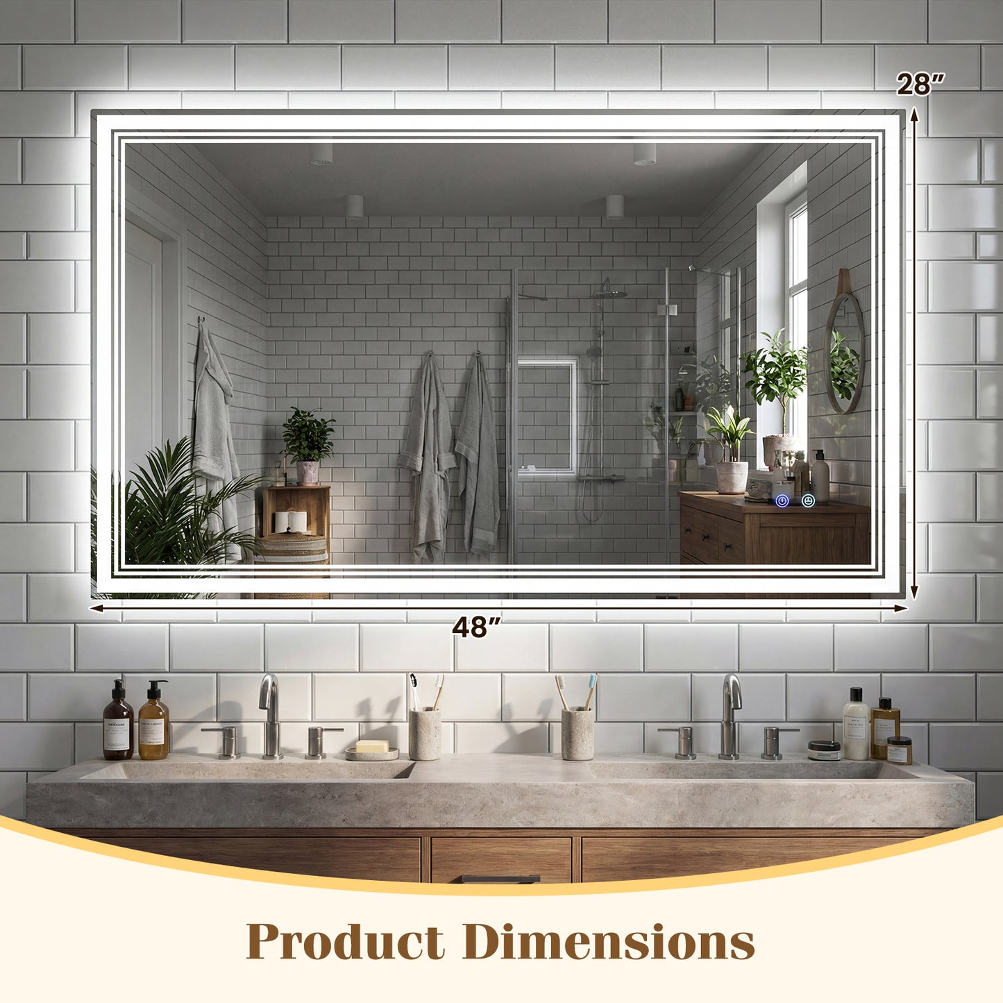 48" x 28" LED Bathroom Mirror, Frontlit Backlit, Silver Wall Mirrors at Gallery Canada