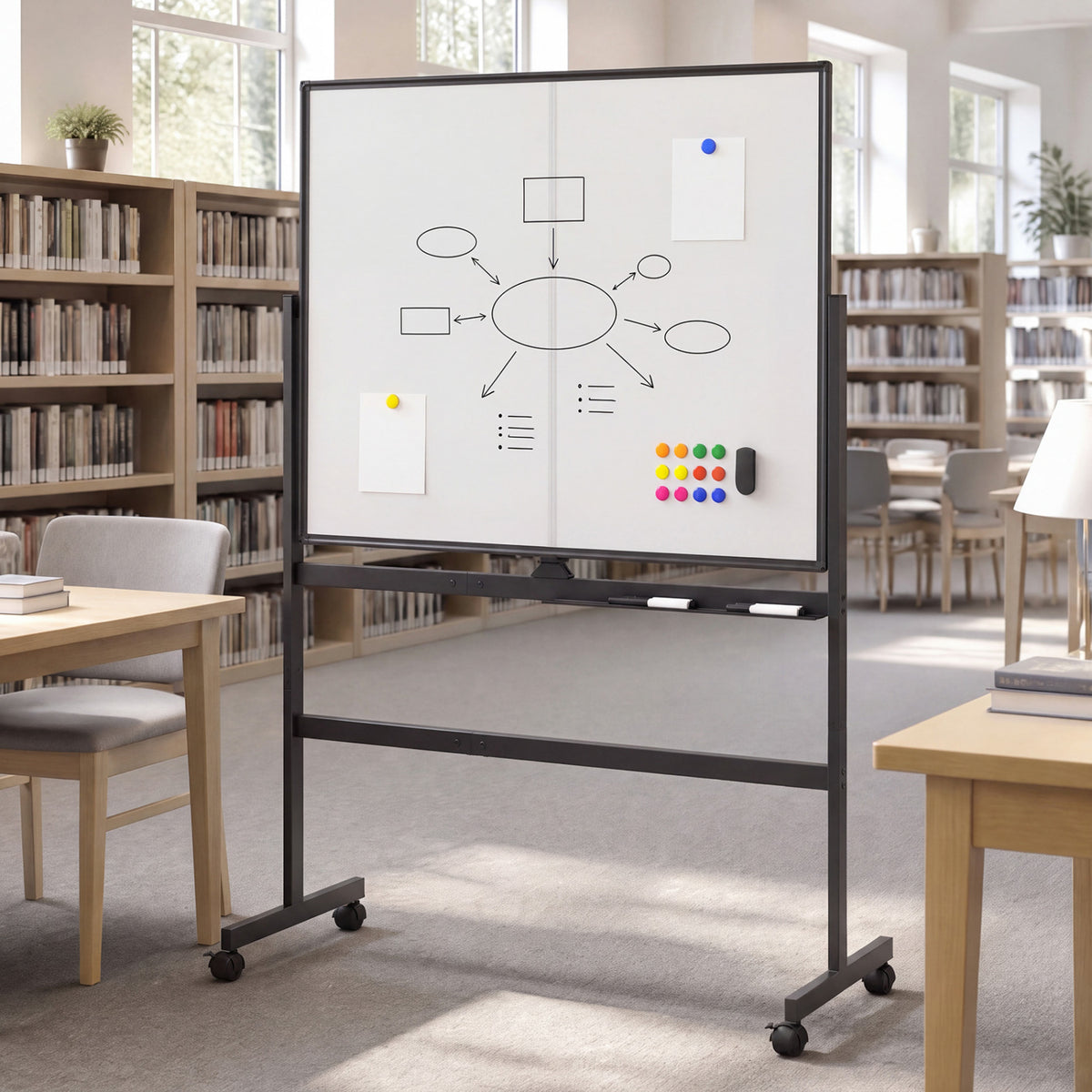 48" x 36" Double-Sided Mobile White Board, Lockable Wheels, Black Home Office at Gallery Canada