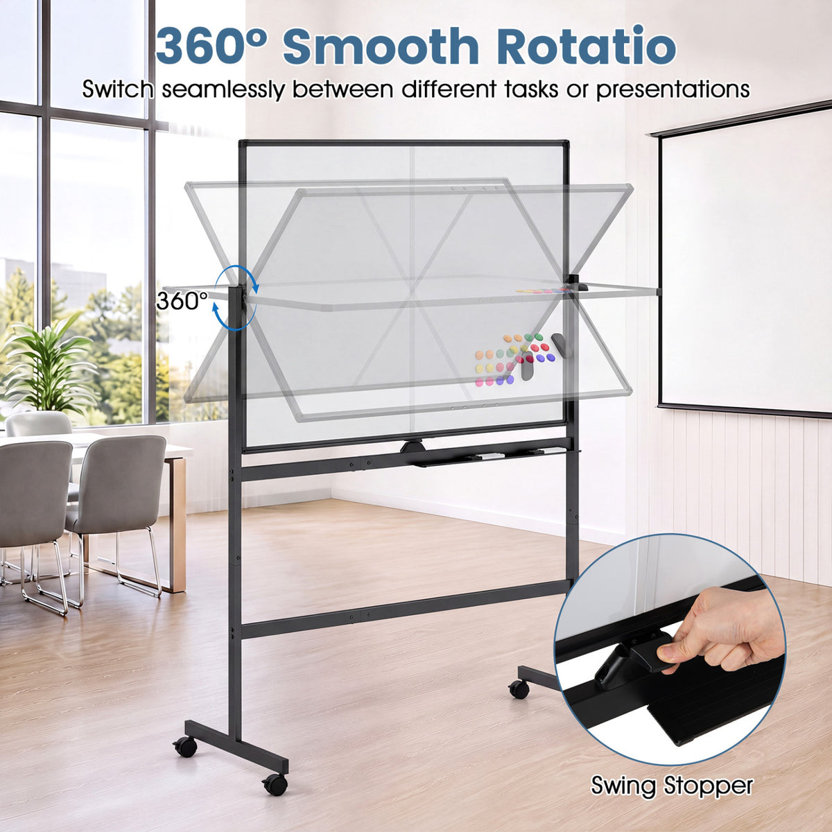 48" x 36" Double-Sided Mobile White Board, Lockable Wheels, Black Home Office at Gallery Canada