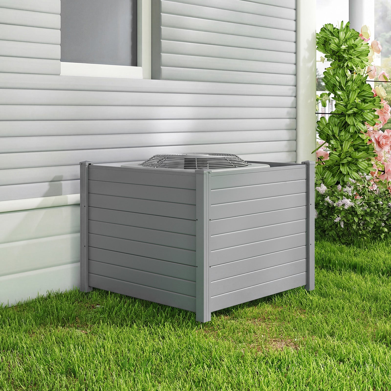 48 x 38 Inch Air Conditioner Fence, 3 Panels, Metal Ground Stakes, Gray Decorative Fencing & Flooring at Gallery Canada