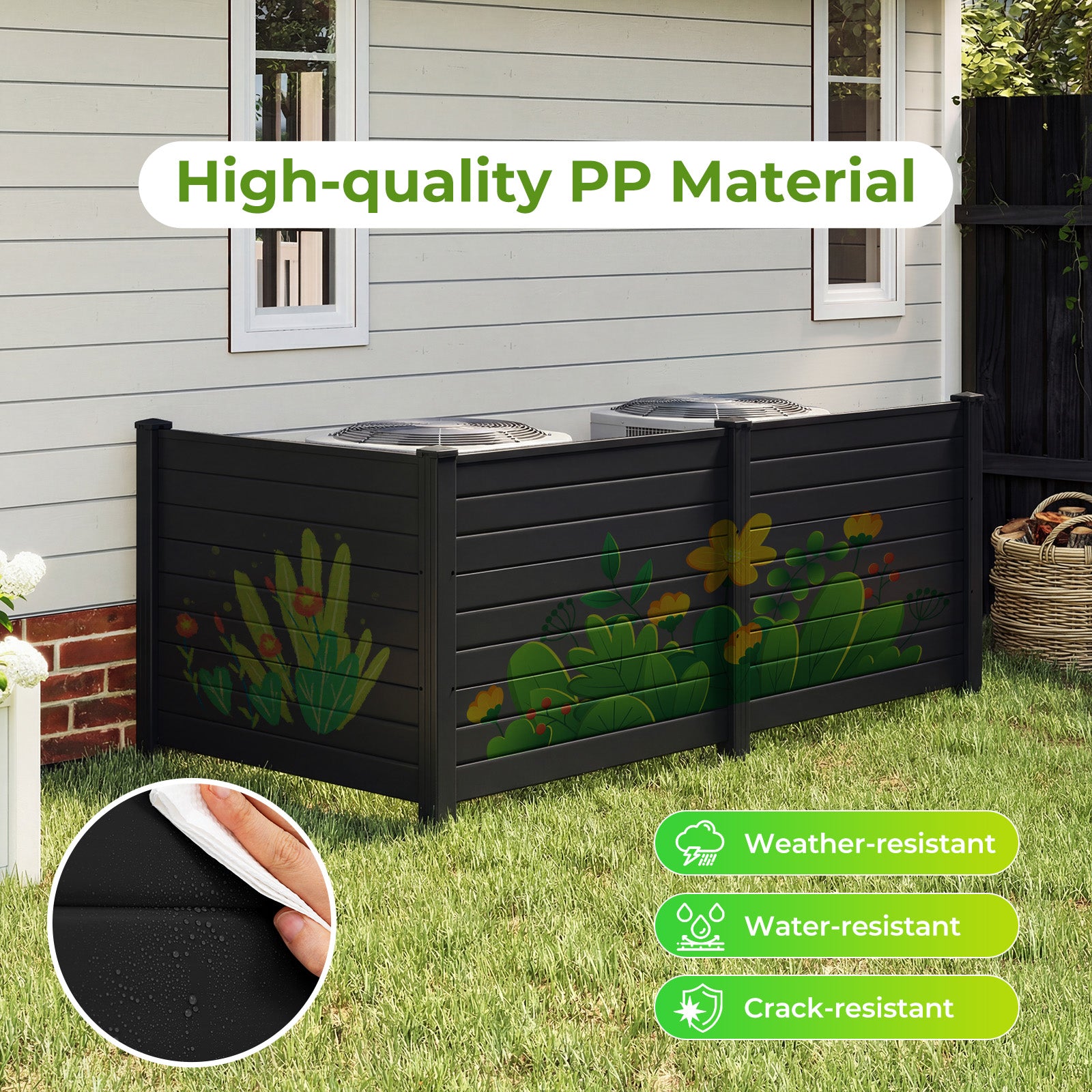 48 x 38 Inch Air Conditioner Fence, 3 Panels, Black Decorative Fencing & Flooring at Gallery Canada