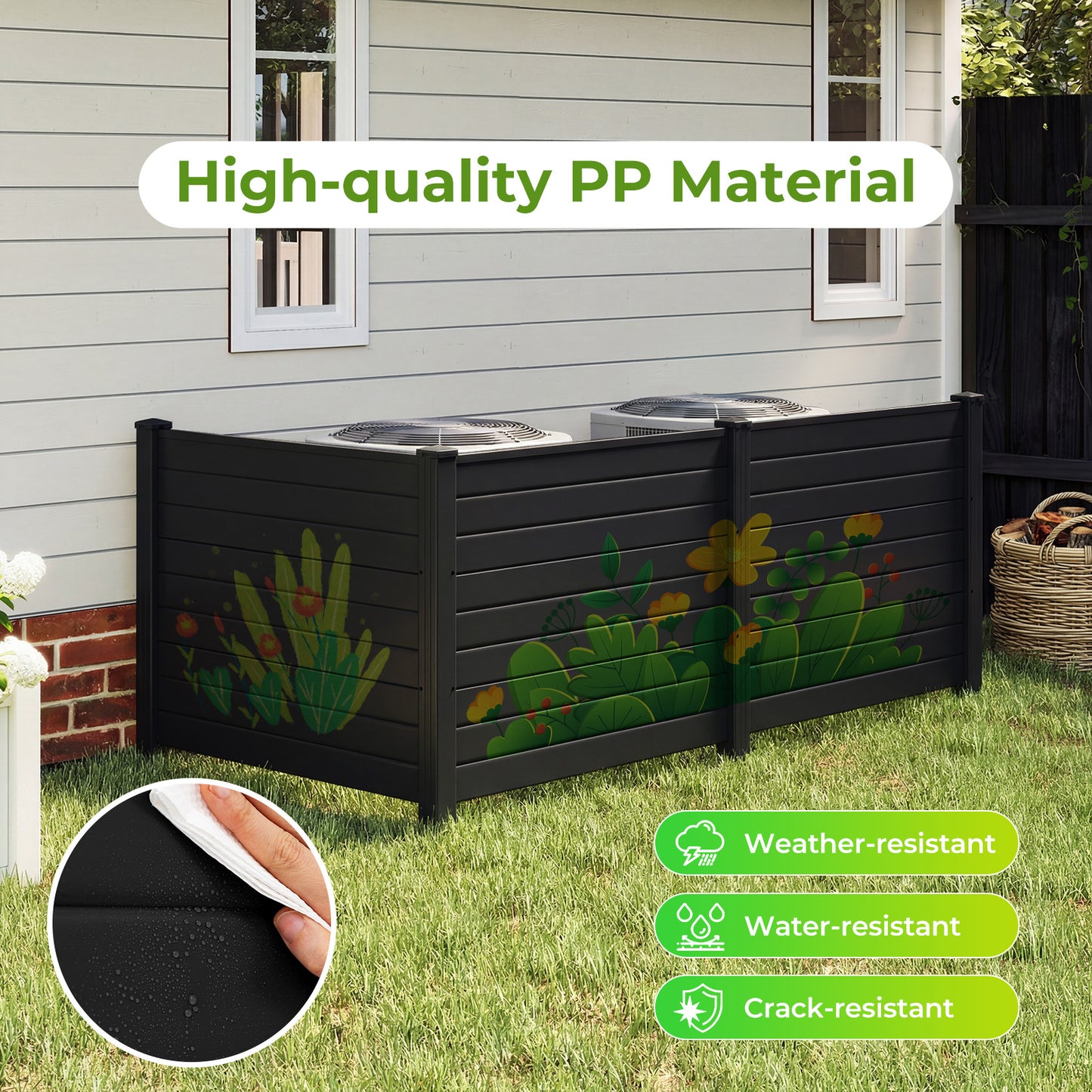 48 x 38 Inch Air Conditioner Fence, 3 Panels, Black Decorative Fencing & Flooring at Gallery Canada