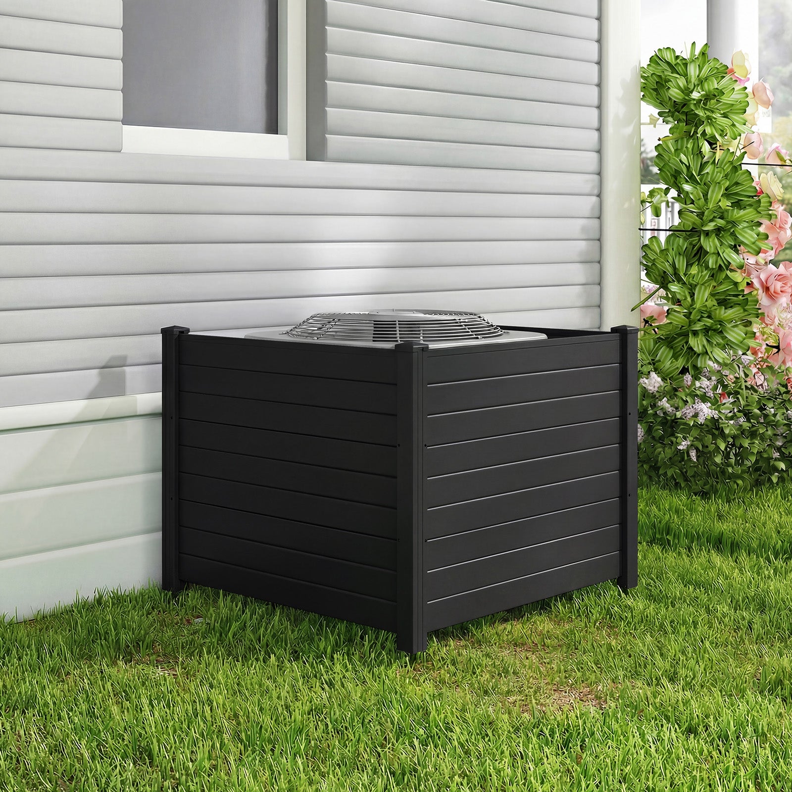 48 x 38 Inch Air Conditioner Fence, 3 Panels, Black Decorative Fencing & Flooring at Gallery Canada