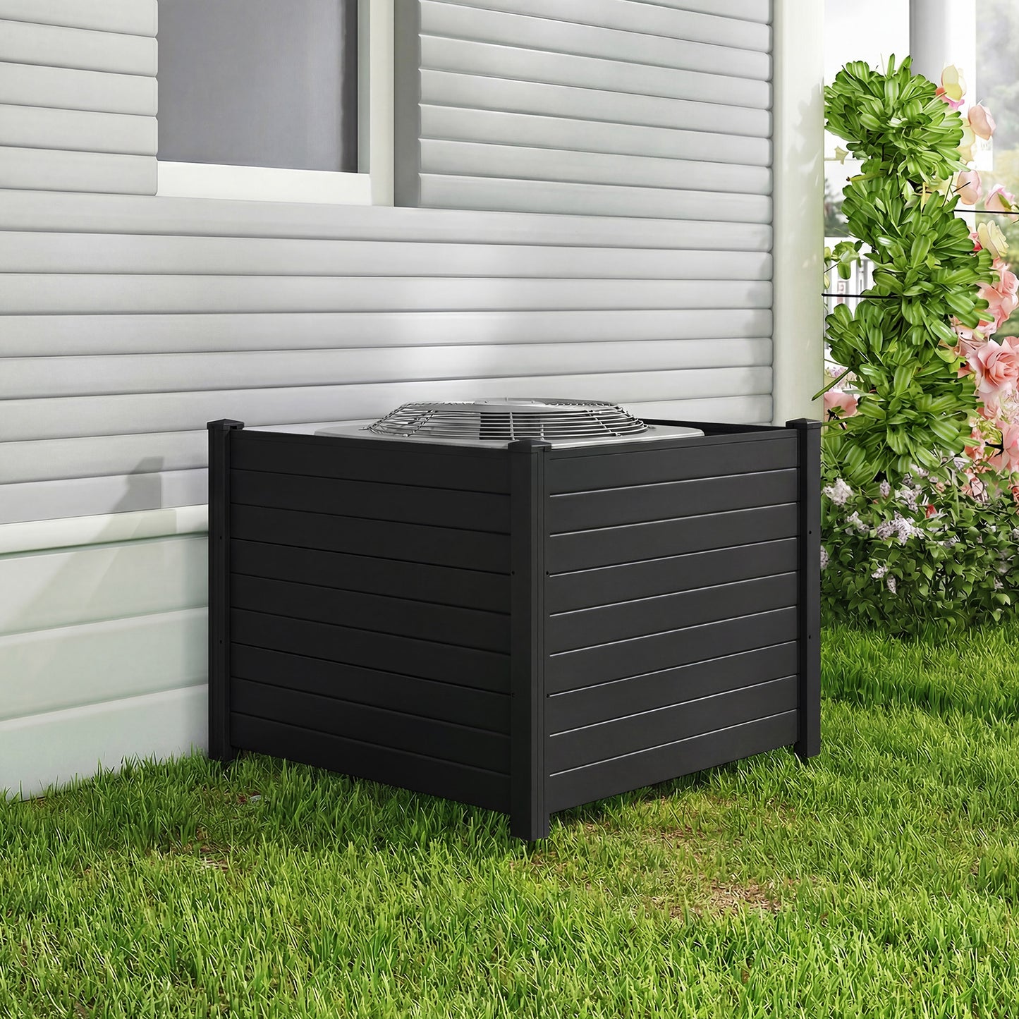48 x 38 Inch Air Conditioner Fence, 3 Panels, Black Decorative Fencing & Flooring at Gallery Canada