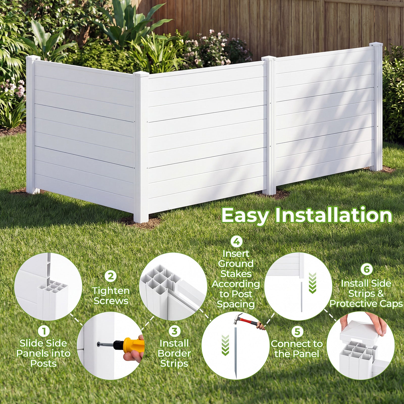 48 x 38 Inch Air Conditioner Fence, 3 Panels, Metal Ground Stakes, White Decorative Fencing & Flooring at Gallery Canada